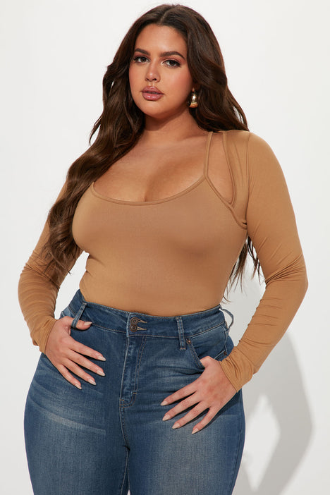 Out Of Body Experience Short Sleeve Bodysuit - Taupe/combo