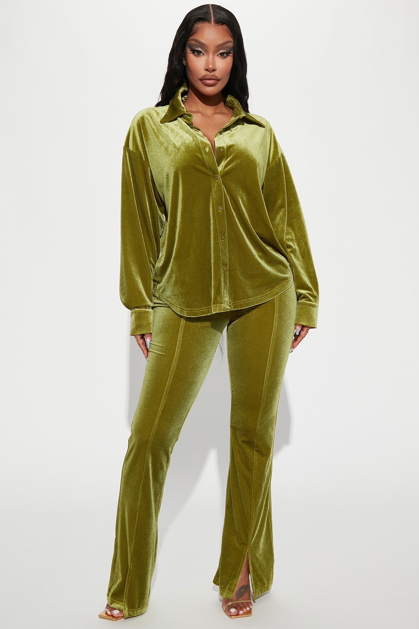 Viviana Velvet Pant Set - Chartreuse | Fashion Nova, Matching Sets