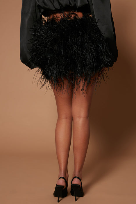 Izabelle Feather Mini Dress - Black