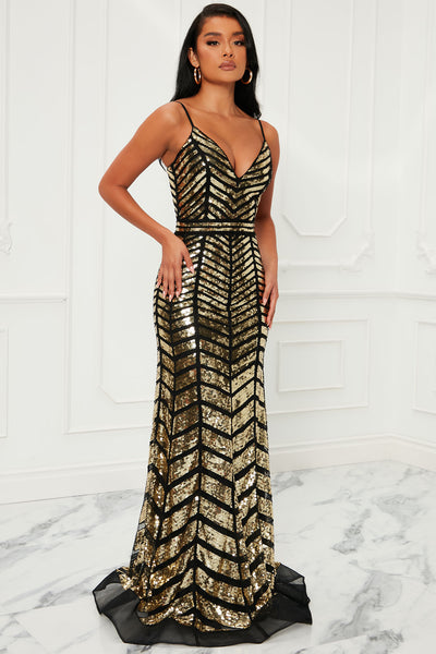 Black and Gold Sequin Maxi Dress