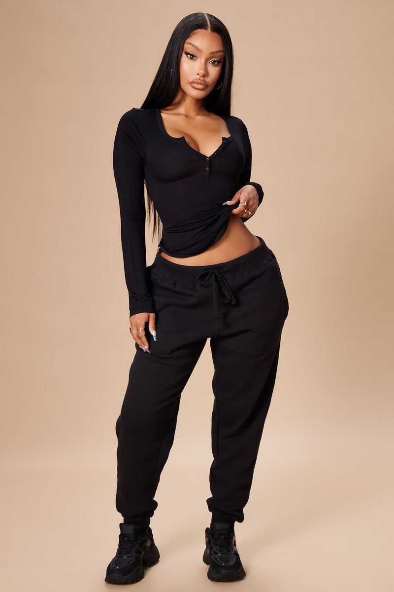 Nelida Long Sleeve Henley Tee - Black | Fashion Nova, Basic Tops ...
