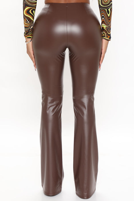 Unbothered Behavior Low Rise Faux Leather Pants 32 - Chocolate