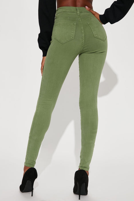 Classic High Waist Skinny Jeans - Khaki