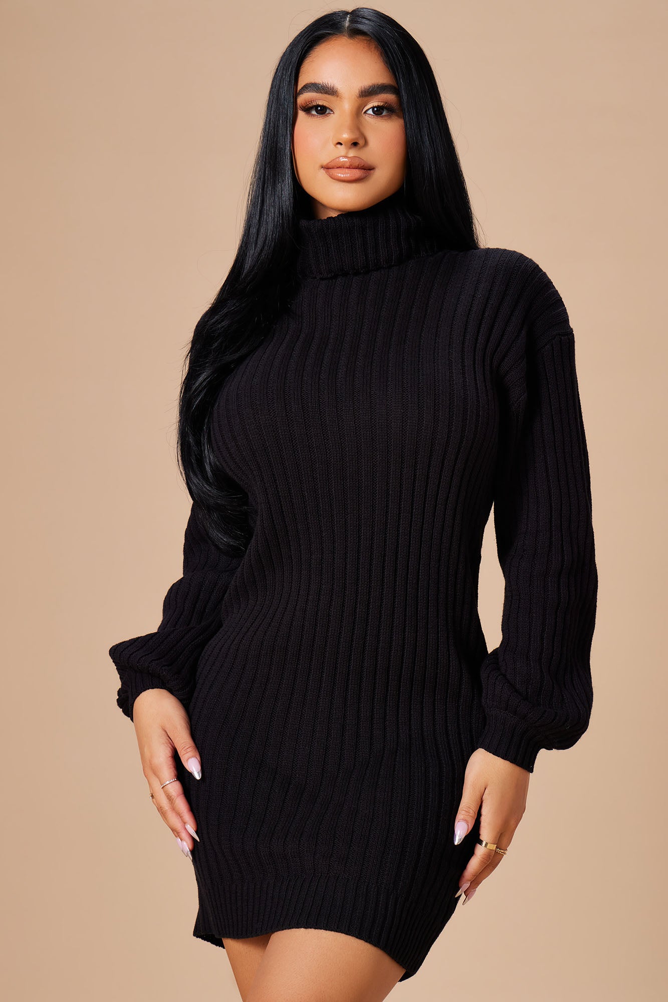 Black Sweater Dress - V Neck Sweater Dress - Black Chunky Knit Dress