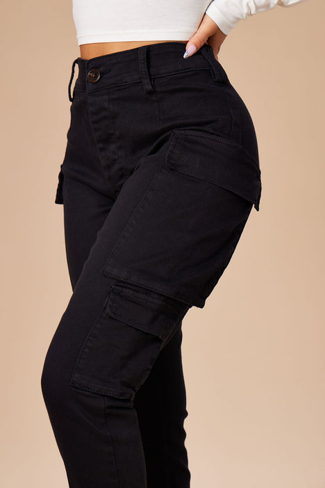 Fashion Pockets Black Long Pants For Women