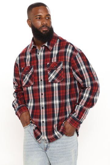 September Long Sleeve Zipper Flannel Shirt - Black/Red, Fashion Nova, Mens  Shirts