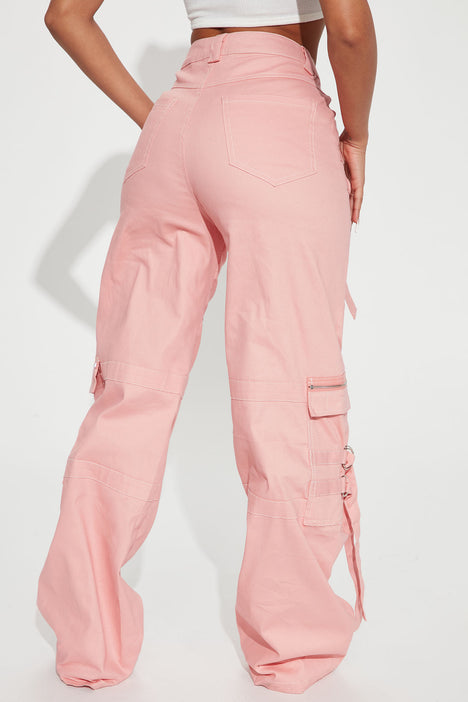 Pink Crystal Mesh and Silk Cargo Pants