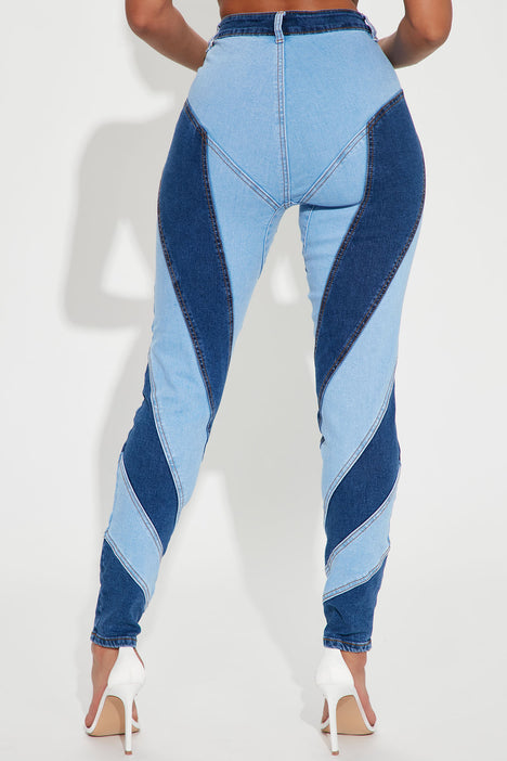 Got It Twisted Patchwork Skinny Jeans - Blue/combo