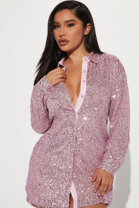 Lumina Sequin Shirt Dress - Hot Pink, Fashion Nova, Dresses