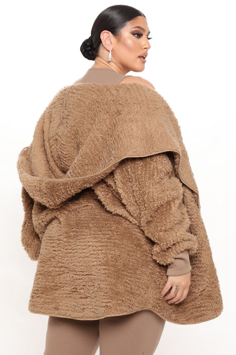 Oversized Teddy Bear Zipup Jacket - Camel – Pomkin