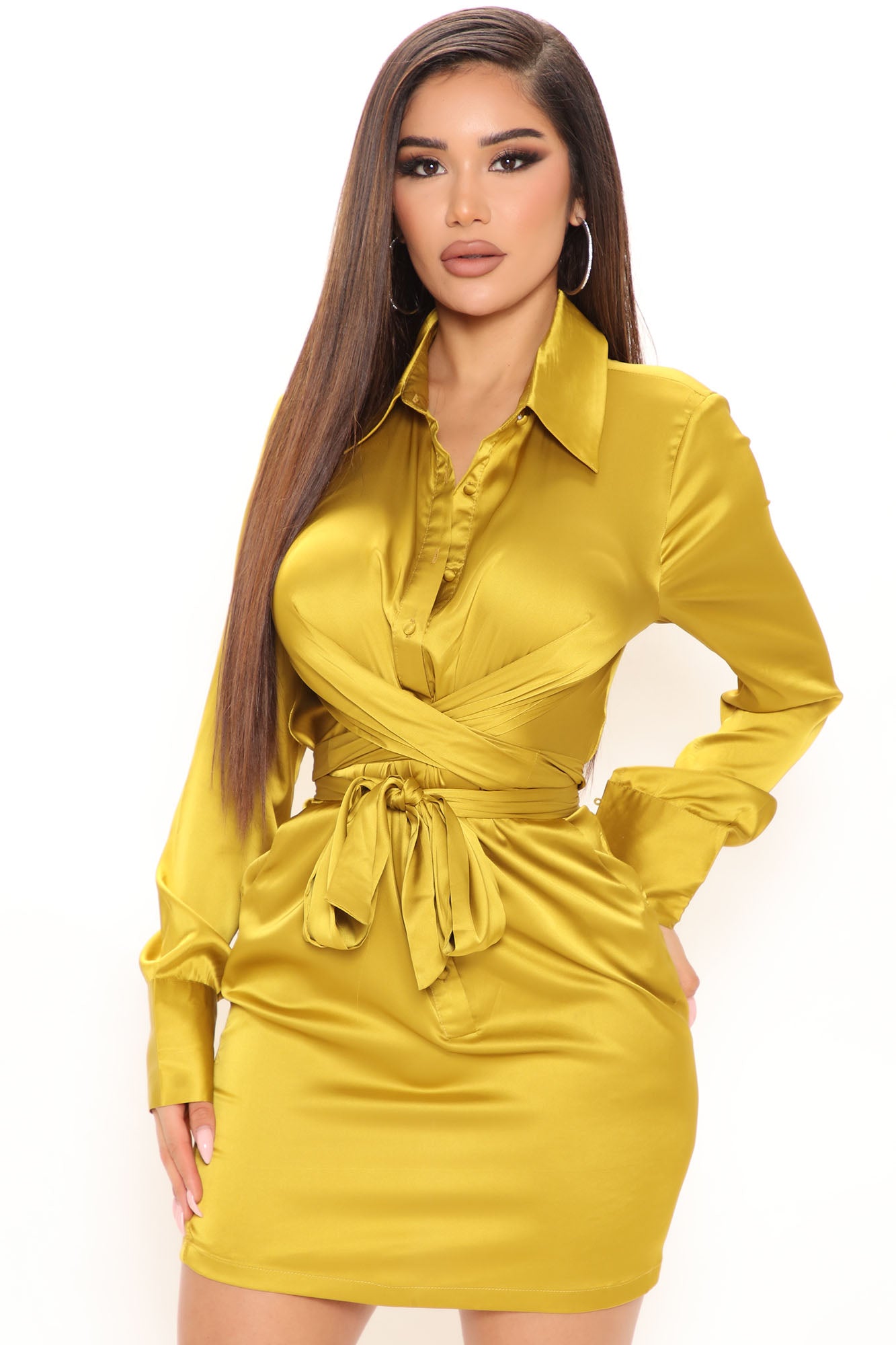 Mustard Button Up Sheath Dress – Street Style Stalk