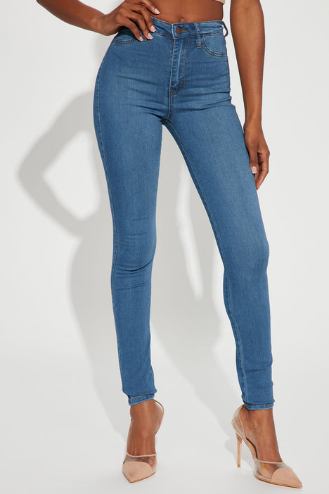 Classic Button Up Skinny Jeans - Medium Blue Wash, Fashion Nova, Jeans