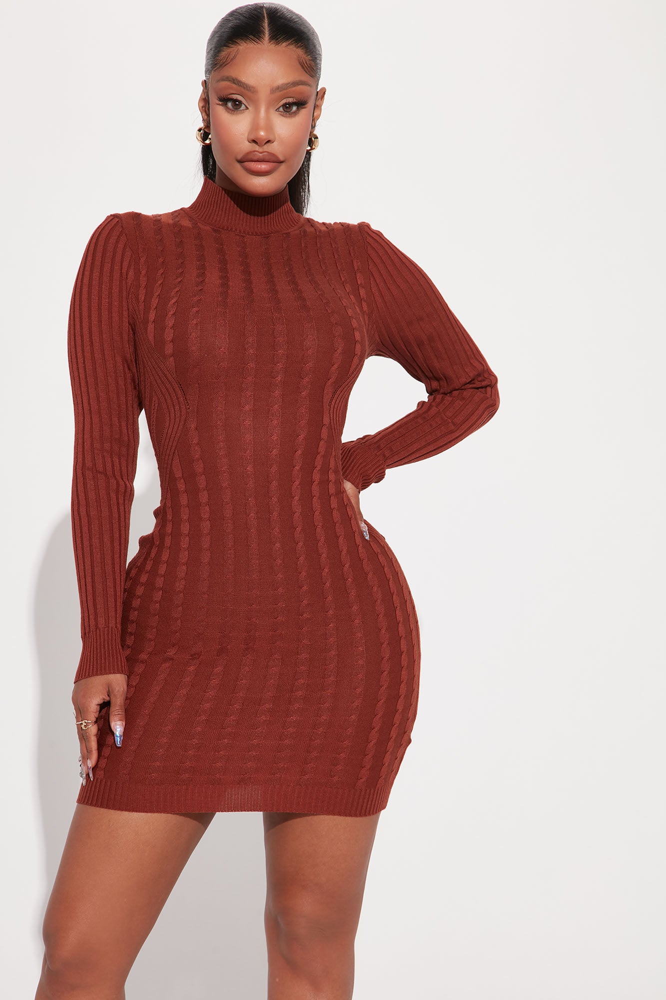 Chantal Sweater Mini Dress - Cognac