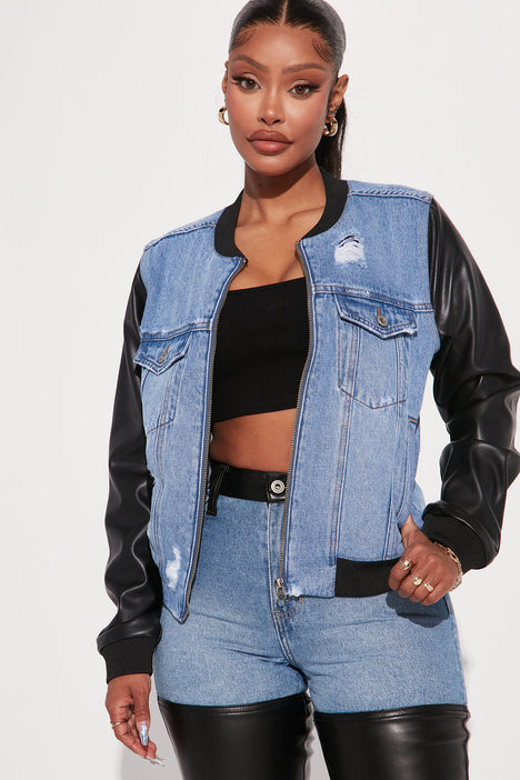 Blue Leather jackets for Women