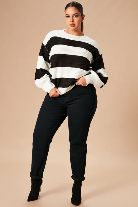 Autumn Dreams Striped Sweater - Black/White, Fashion Nova, Sweaters