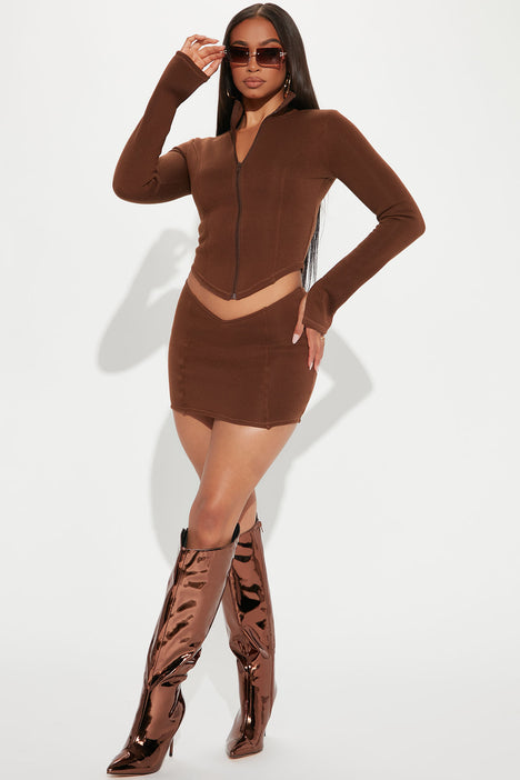 Crossin' Paths Faux Leather Skirt Set - Brown, Fashion Nova, Matching Sets