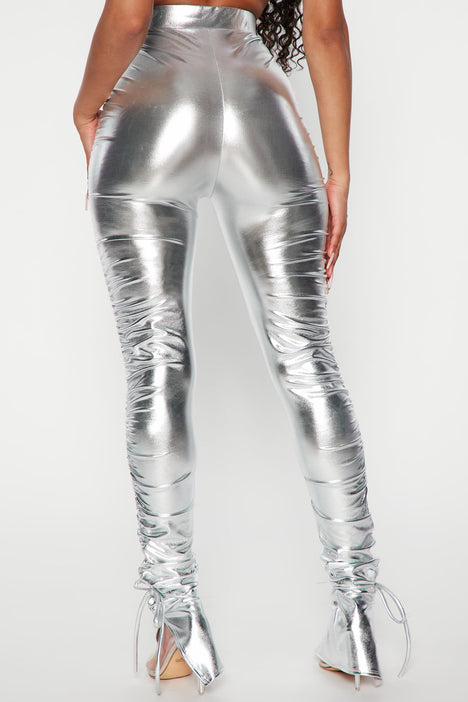 Silver Leather Pants for Women for sale