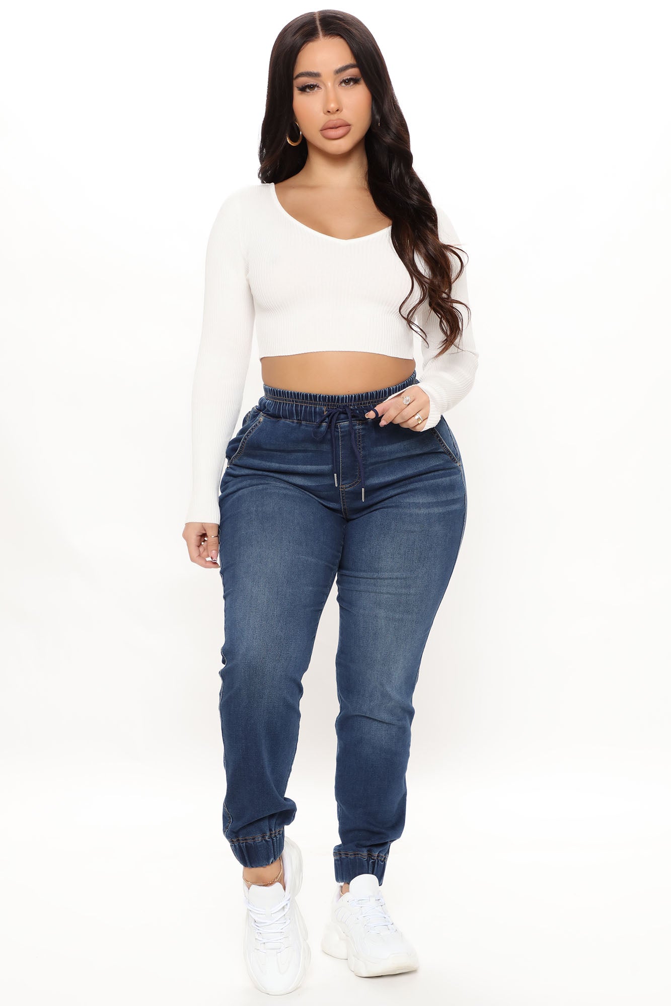 Plus Size Almost Famous Denim High Waist Stacked Joggers - Light Wash