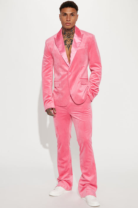 Hot Pink Velvet Tailored Extreme Flared Pant