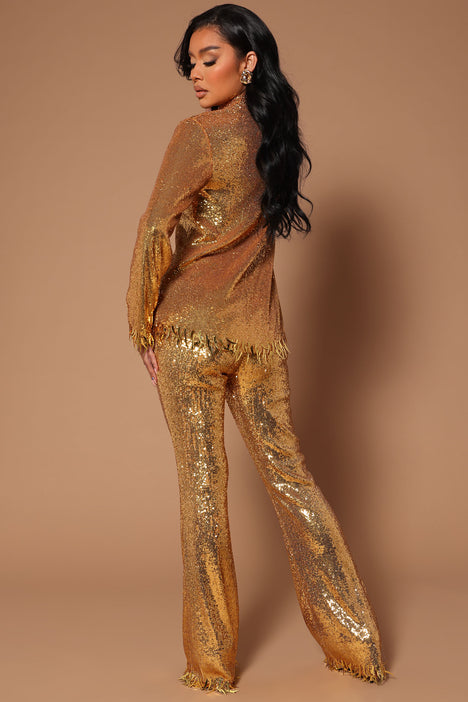Piper Sequin Wide Leg Pant - Gold