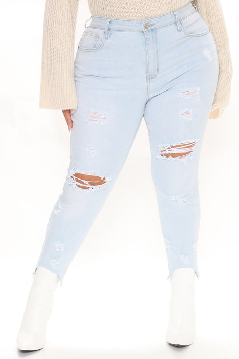 Time Out Crossover Distressed Vintage Ankle Jeans - Light Blue Wash, Fashion Nova, Jeans