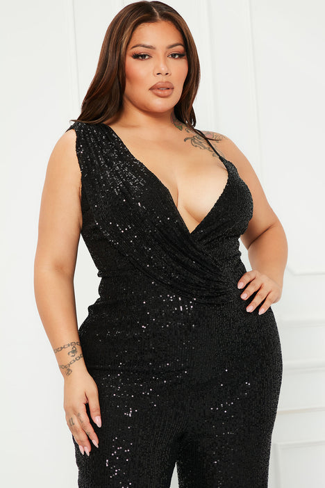 Just A Party Sequin Jumpsuit - Black, Fashion Nova, Jumpsuits