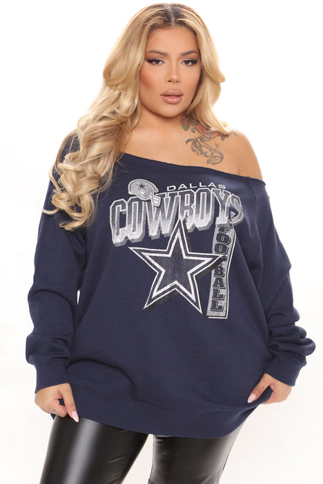 NFL Trophy Wife Cowboys Off Shoulder Sweatshirt Navy