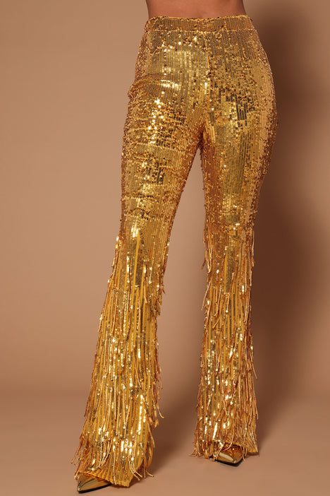 Gold Sequin Droppie  Women's Pants - Motto Fashions