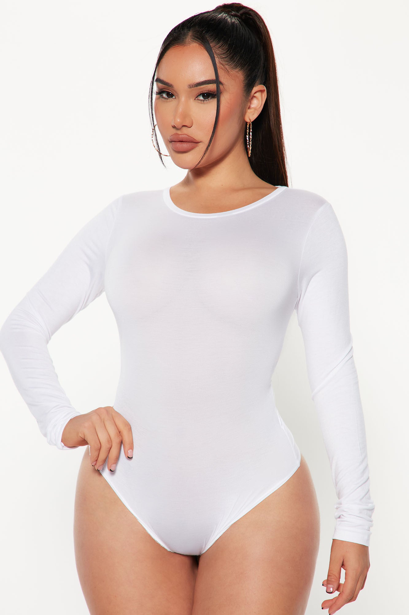Krystal Crew Neck Long Sleeve Bodysuit - White, Fashion Nova, Basic Tops &  Bodysuits