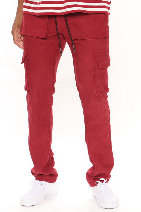 Top Off Slim Stacked Flare Cargo Pants - Red