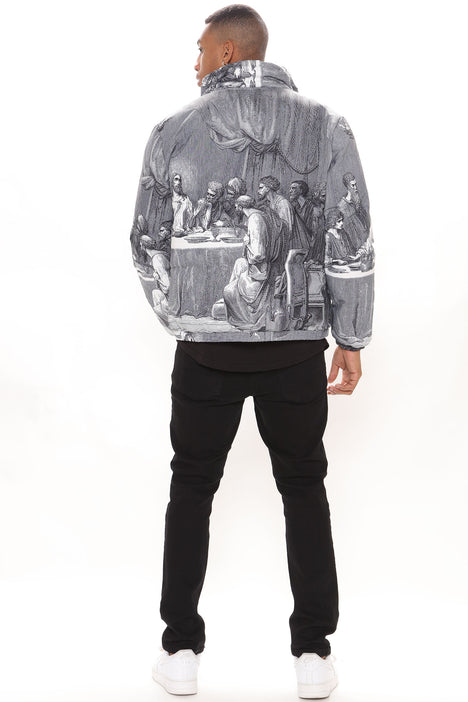 Last Supper Puffer Jacket - Grey/combo