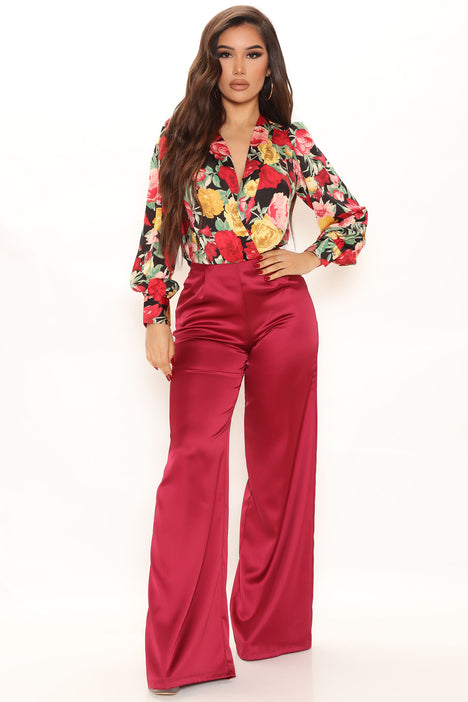 Floral High Waisted Wide Leg Trousers