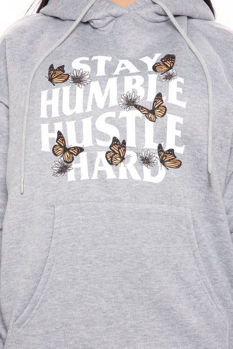 Stay Humble Butterfly Hoodie - Heather Grey