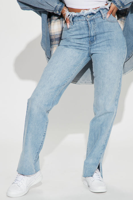 First Glance Cut Out Waistband Straight Leg Jean - Medium Blue Wash, Fashion Nova, Jeans