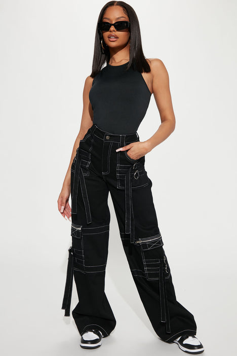 Vain Ruched Stacked Parachute Pant - Black