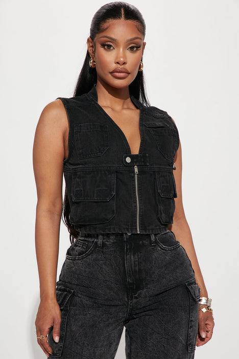 Buy Diesel women sleeveless solid denim jacket vest black Online | Brands  For Less