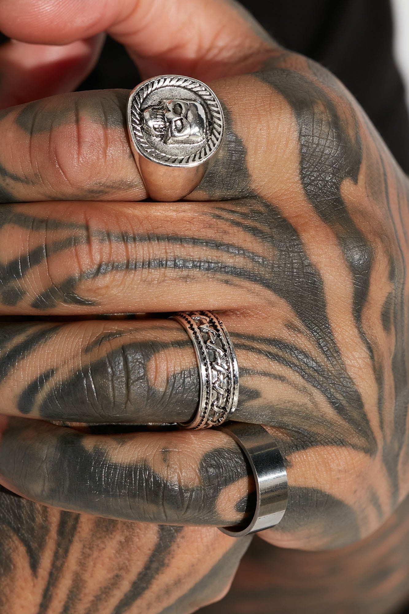 Stand Out Ring Set - Silver/Black, Fashion Nova, Mens Jewelry