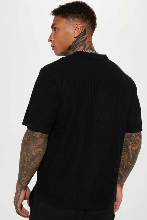 Coastal Knit Short Sleeve Shirt - Black