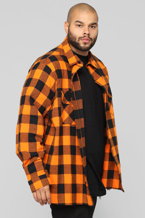 Kane's Long Sleeve Flannel Top- Orange/combo