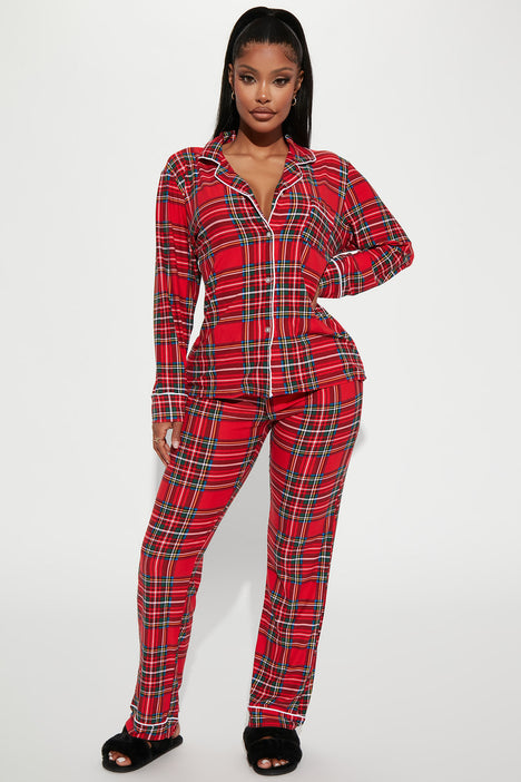 Camille Womens Black & Pink Checkered Flannel Pyjama Set