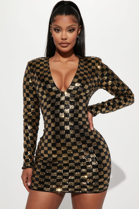 Check Me Out Sequin Mini Dress - Black/Gold | Fashion Nova