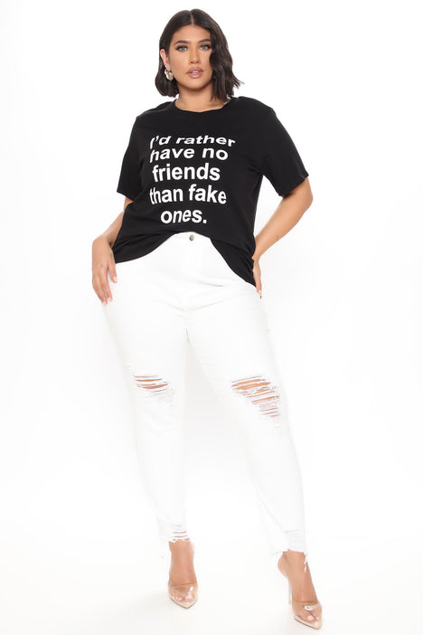 Womens No Fake Friends Top Print in Black Size 1X by Fashion Nova