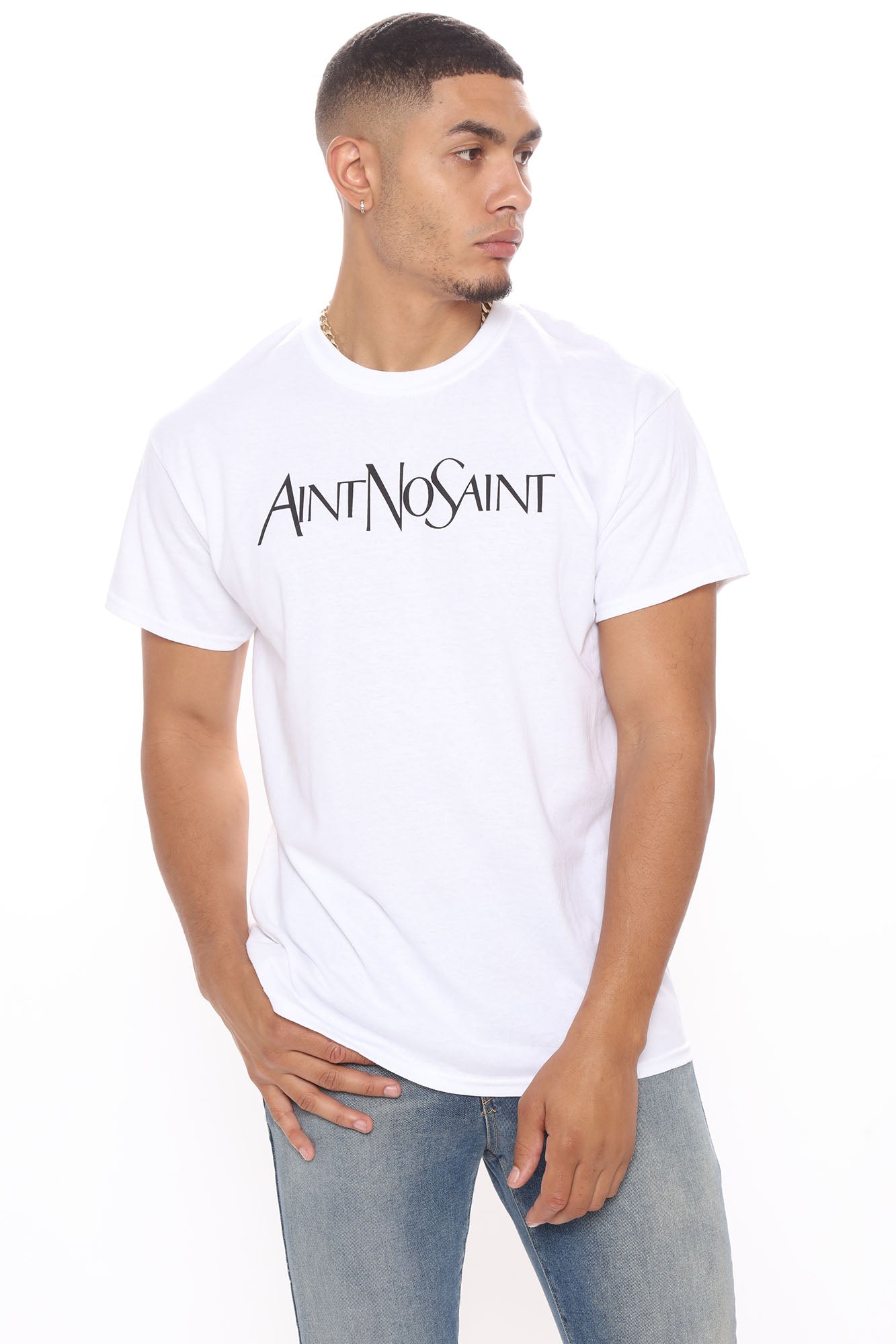 No Saints Short Sleeve Tee - White, Fashion Nova, Mens Graphic Tees