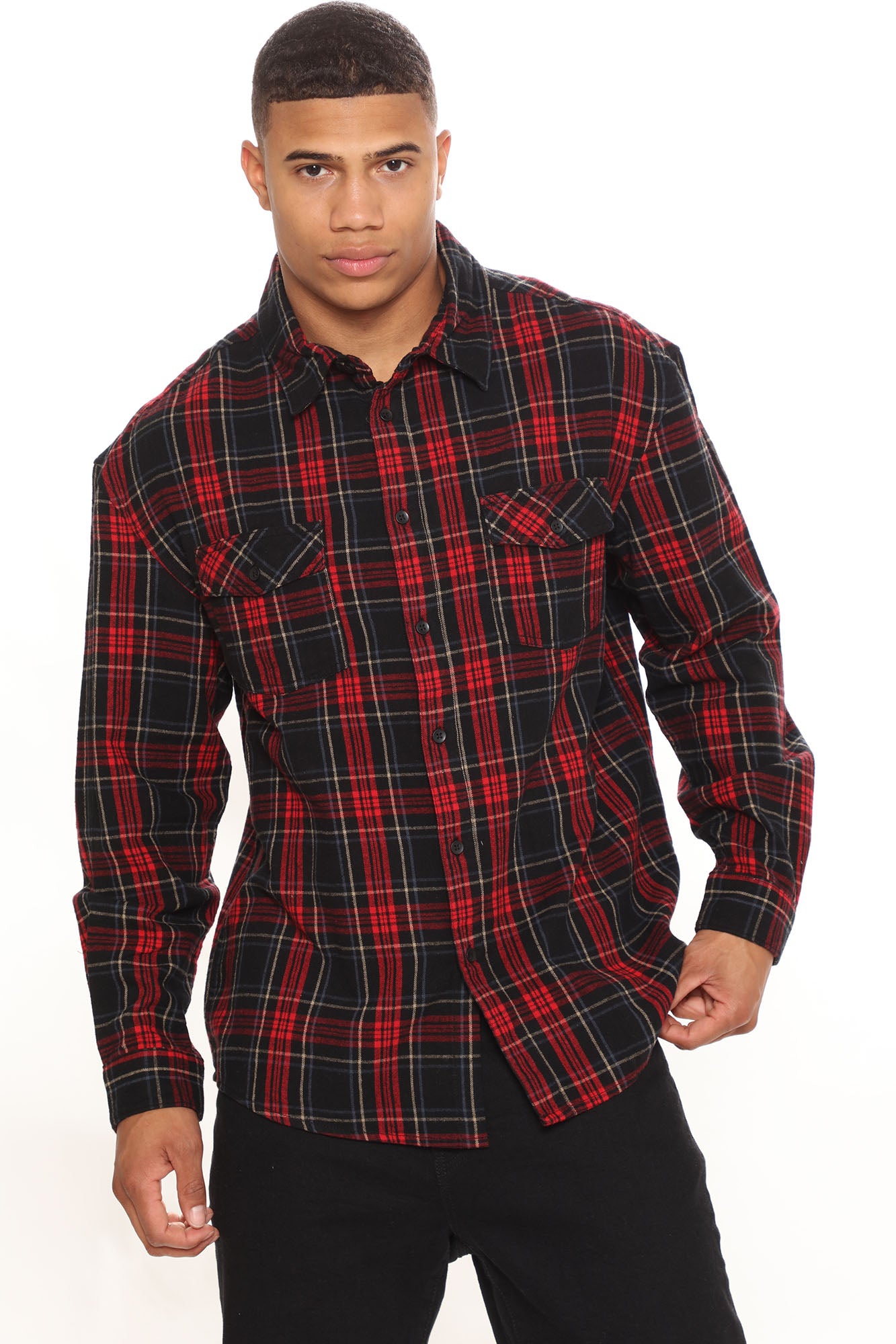 Kane's Long Sleeve Flannel Top- Orange/combo