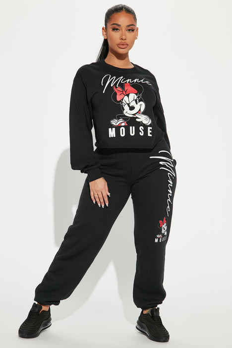 Minnie Mouse Jogger Pant - Black, Fashion Nova, Screens Tops and Bottoms