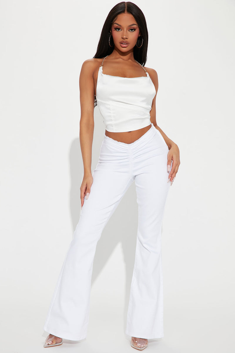 Heart Breaker V Front Ruched Flare Jeans - White | Fashion Nova, Jeans ...