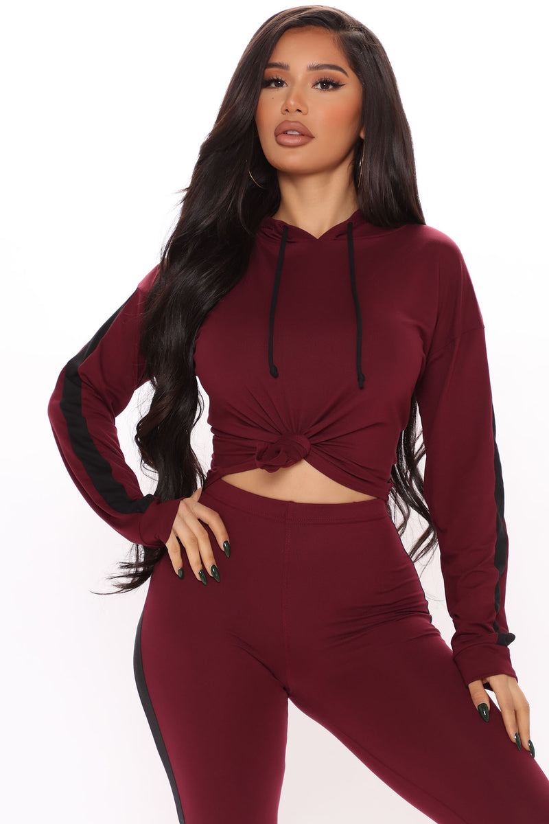 Relaxed Energy Lounge Hoodie And Legging Set - Burgundy/combo | Fashion ...