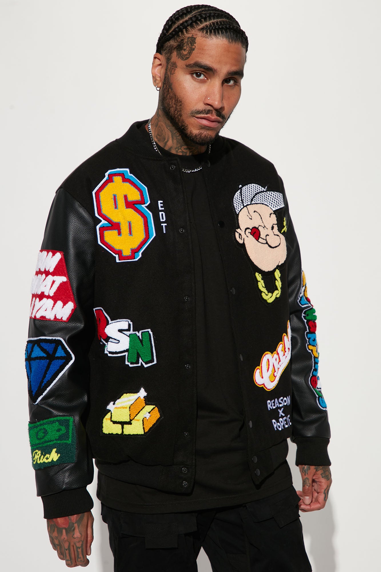 Peace And Chaos Fleece Varsity Jacket - Black/Green, Fashion Nova, Mens  Jackets