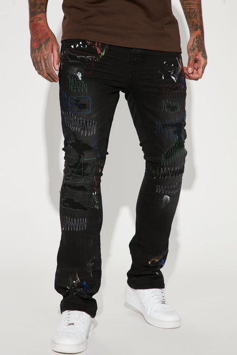 Paint Splatter Flared Jeans in Black - Amiri