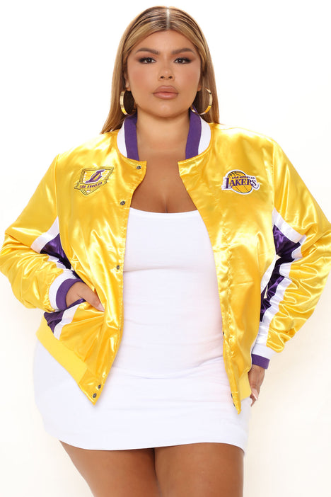 Women's NBA Slam Dunk Lakers Bomber Jacket in Black Size 2x by Fashion Nova